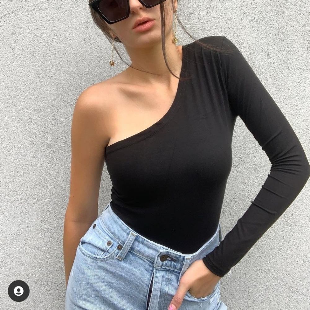 One shoulder black bodysuit NWOT